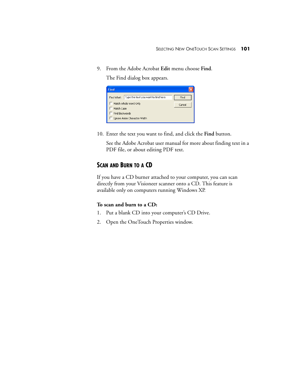 Scan and burn to a cd | Visioneer XP 100 User Manual | Page 108 / 166