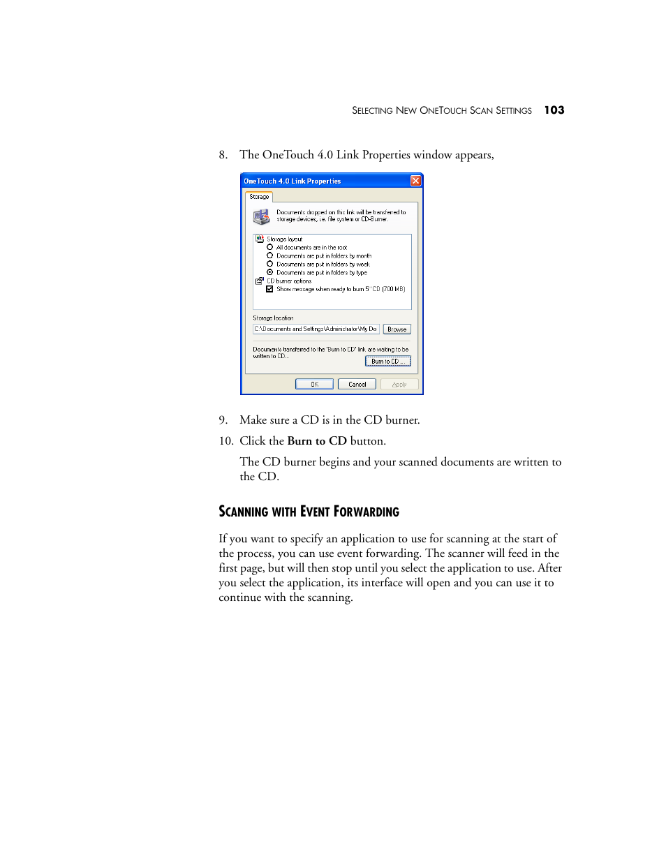 Scanning with event forwarding | Visioneer XP 100 User Manual | Page 110 / 166