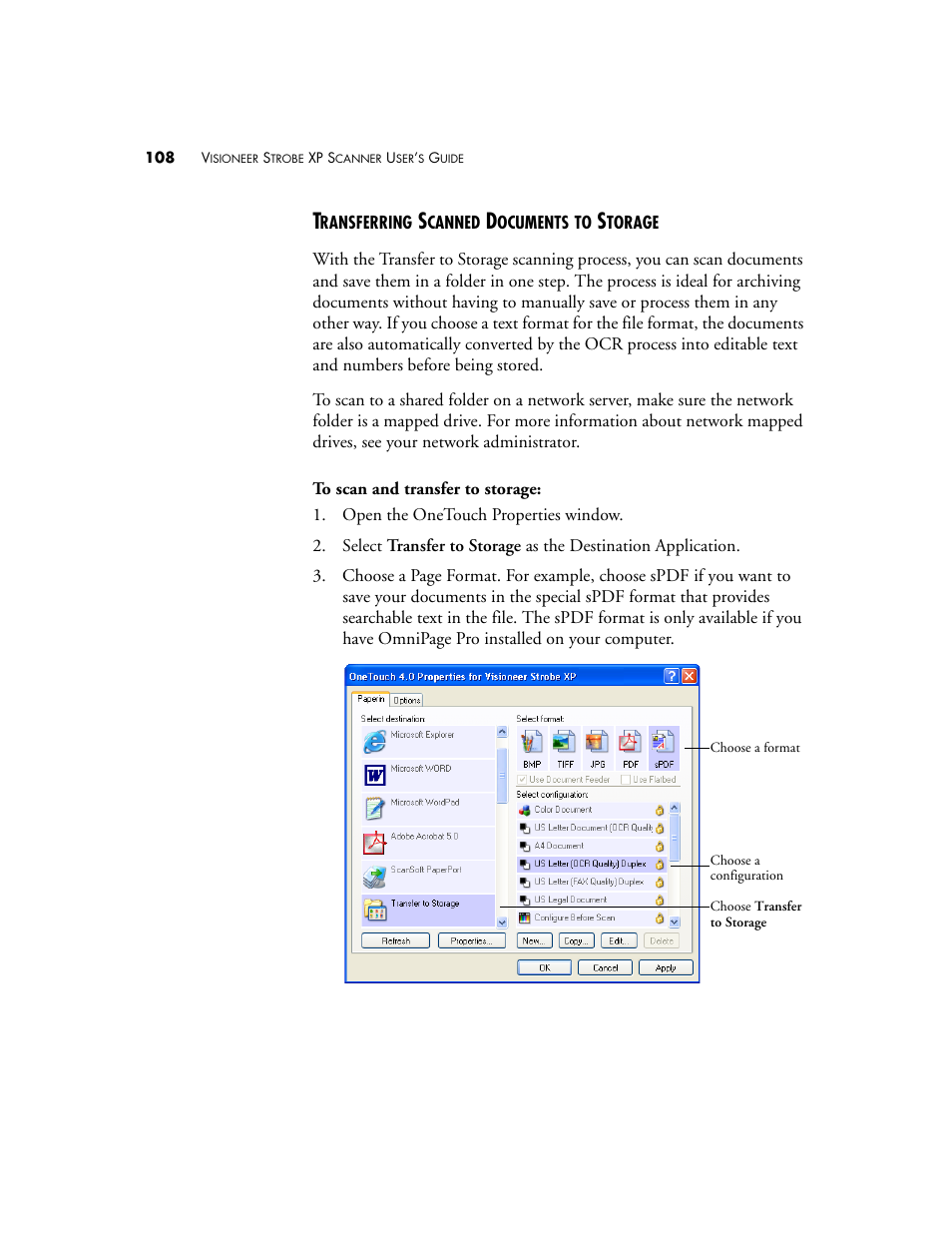 Transferring scanned documents to storage | Visioneer XP 100 User Manual | Page 115 / 166