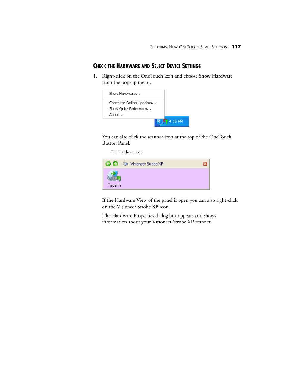 Check the hardware and select device settings | Visioneer XP 100 User Manual | Page 124 / 166