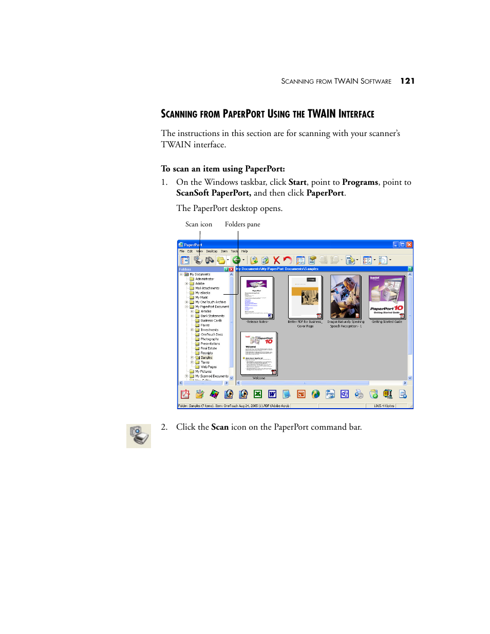 Scanning from paperport using the twain interface, Twain i | Visioneer XP 100 User Manual | Page 128 / 166