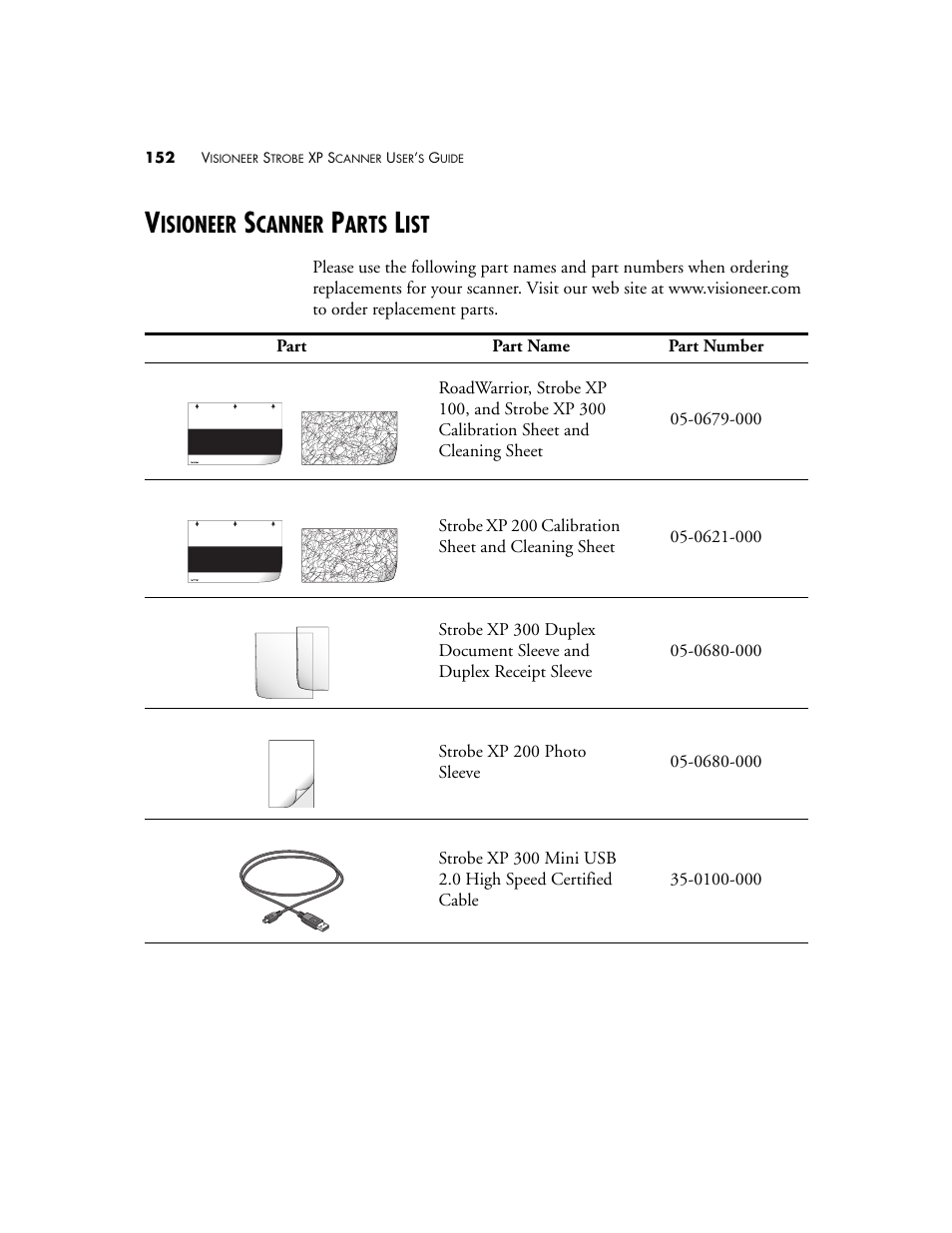 Visioneer scanner parts list, Visioneer strobe xp parts list, Isioneer | Canner, Arts | Visioneer XP 100 User Manual | Page 159 / 166