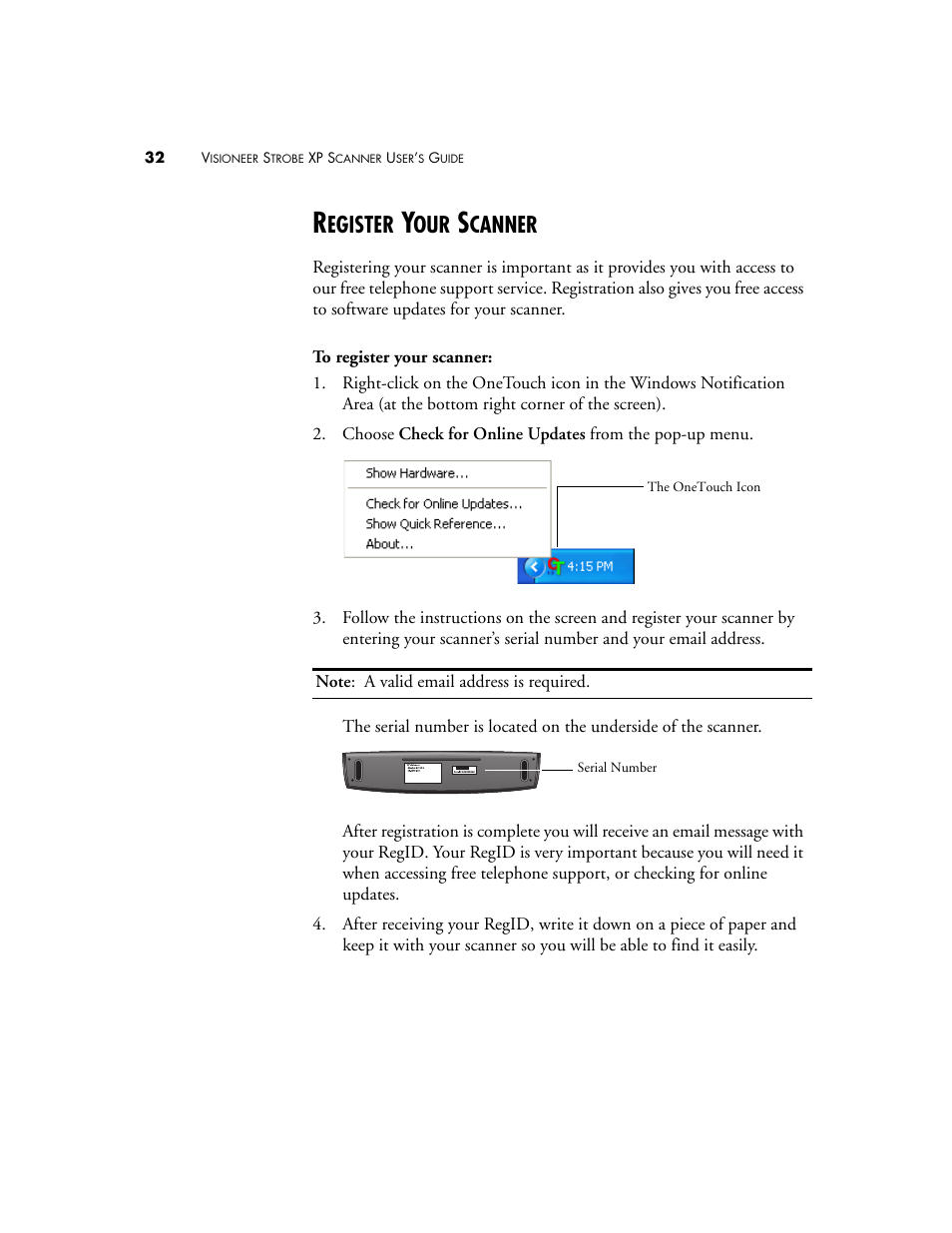 Register your scanner, Egister, Canner | Visioneer XP 100 User Manual | Page 39 / 166