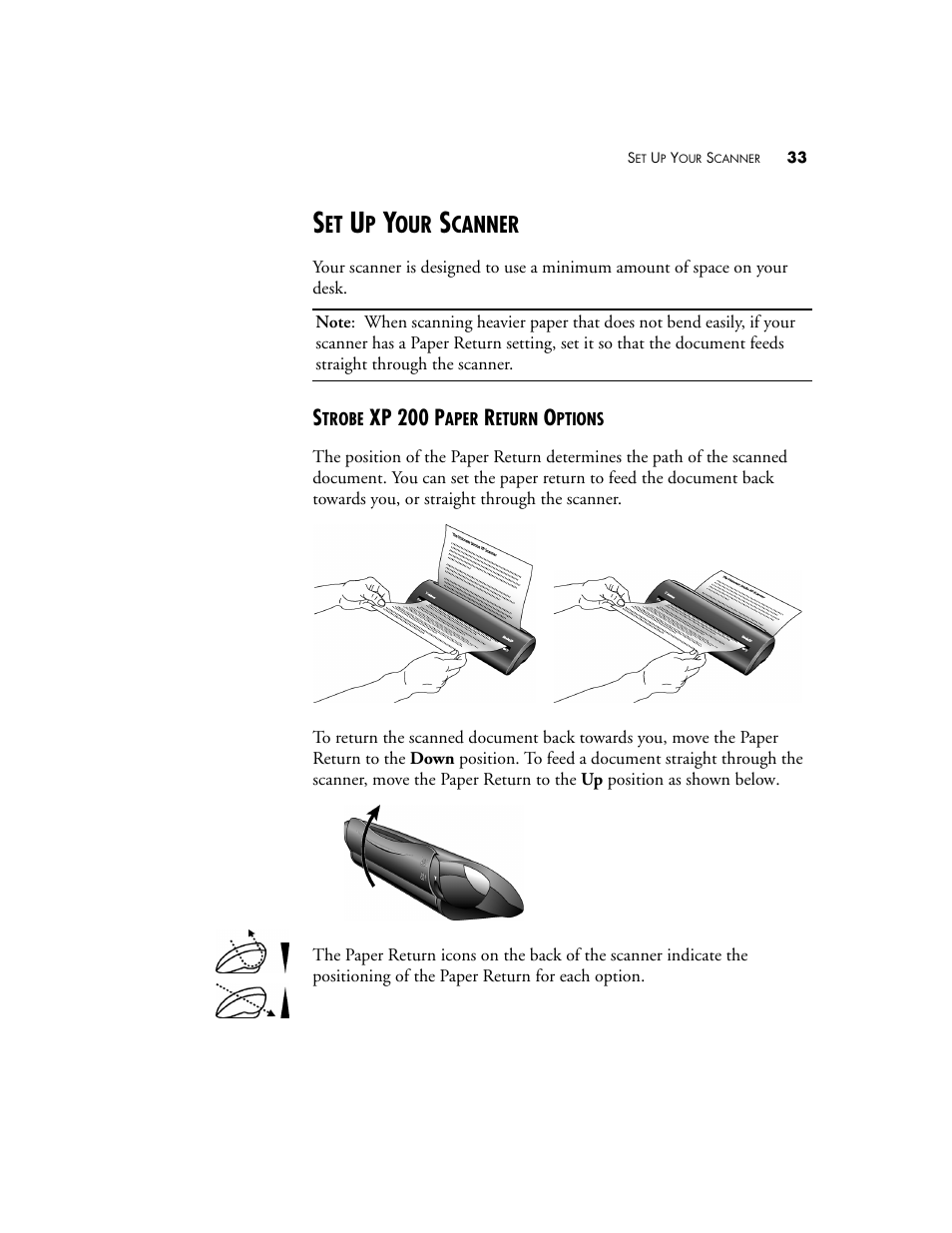 Set up your scanner, Strobe xp 200 paper return options, Canner | Visioneer XP 100 User Manual | Page 40 / 166