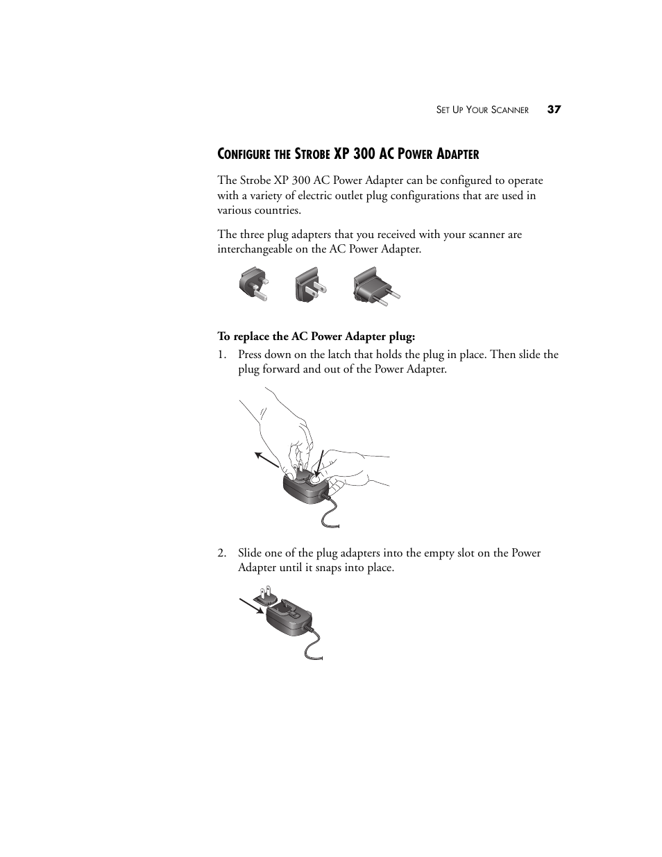 Configure the strobe xp 300 ac power adapter, Xp 300 ac p | Visioneer XP 100 User Manual | Page 44 / 166