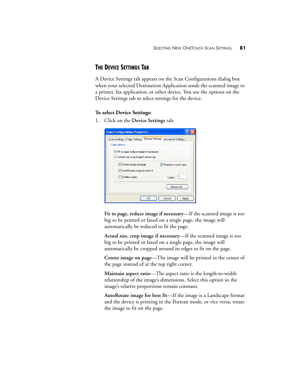 The device settings tab | Visioneer XP 100 User Manual | Page 88 / 166