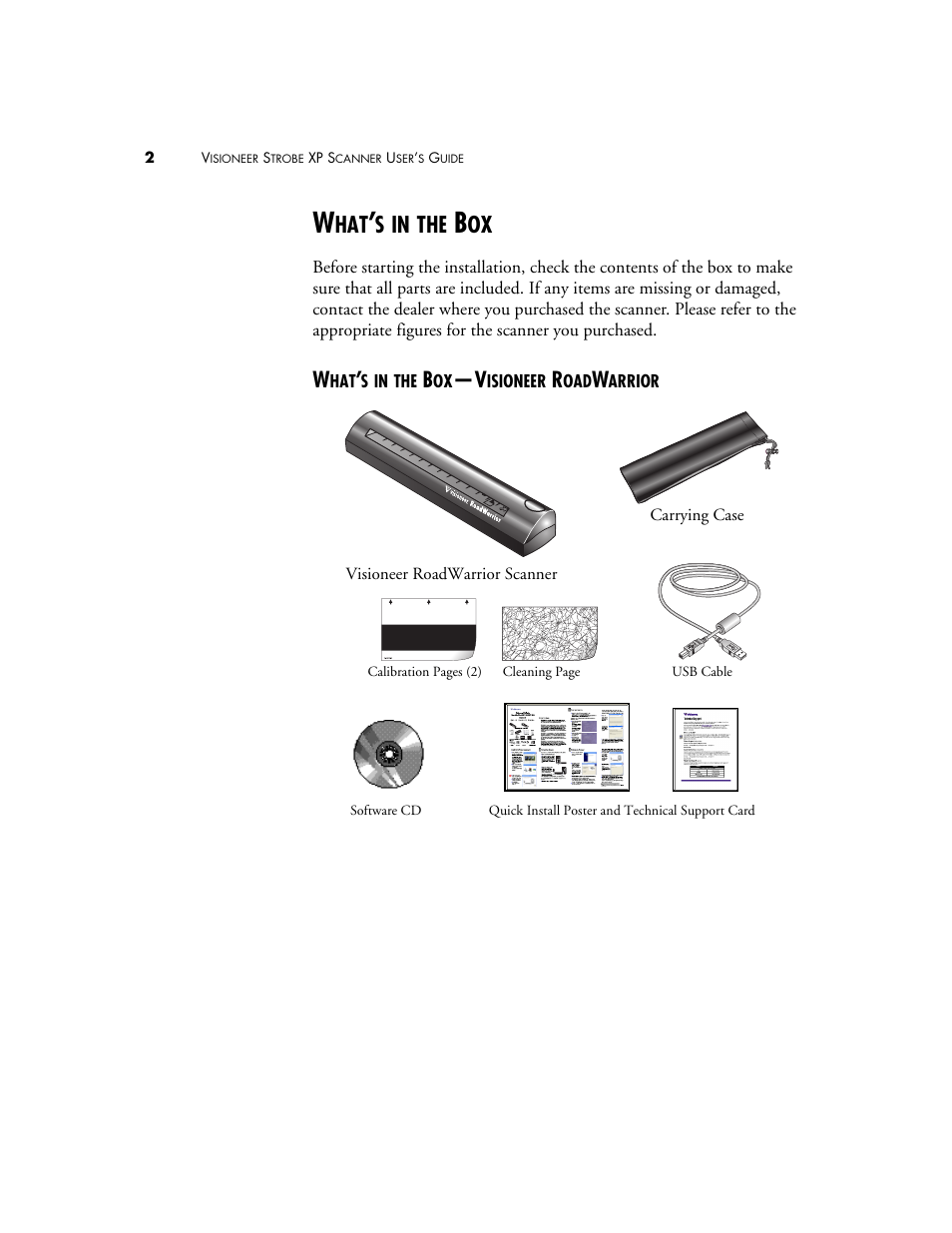 What’s in the box, What’s in the box—visioneer roadwarrior | Visioneer XP 100 User Manual | Page 9 / 166