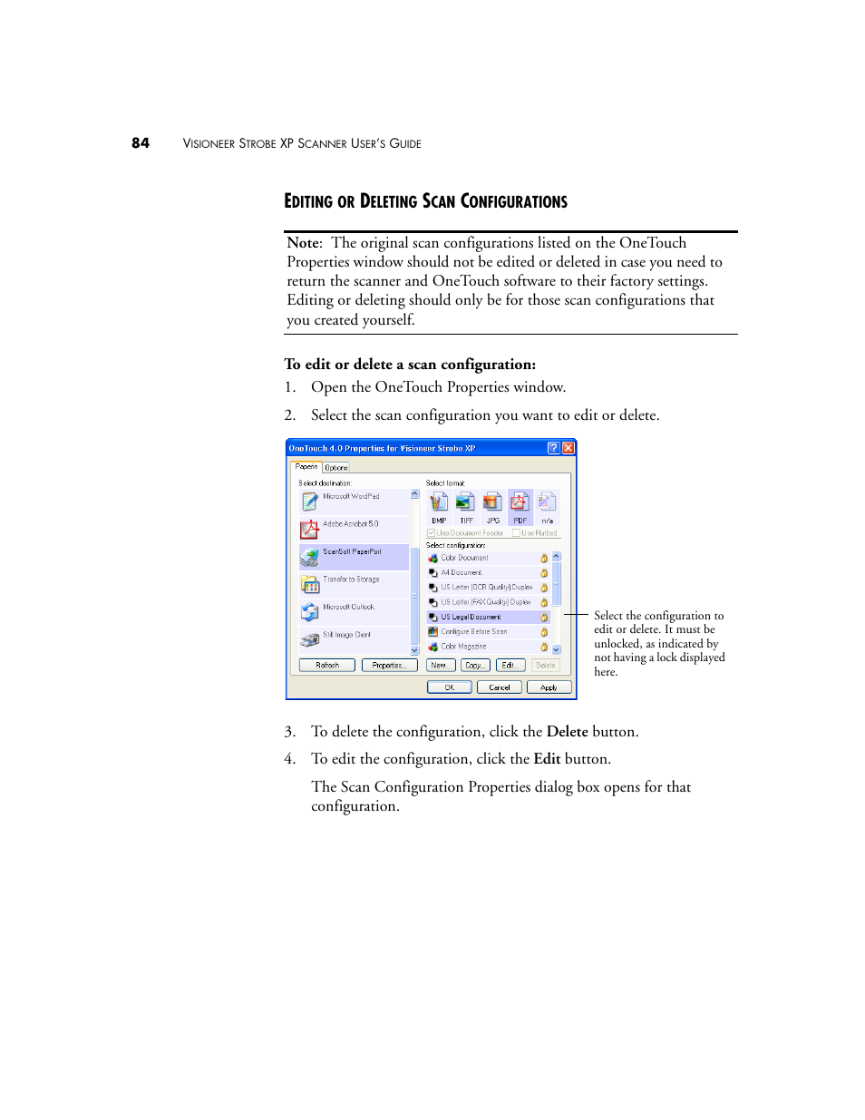 Editing or deleting scan configurations | Visioneer XP 100 User Manual | Page 91 / 166