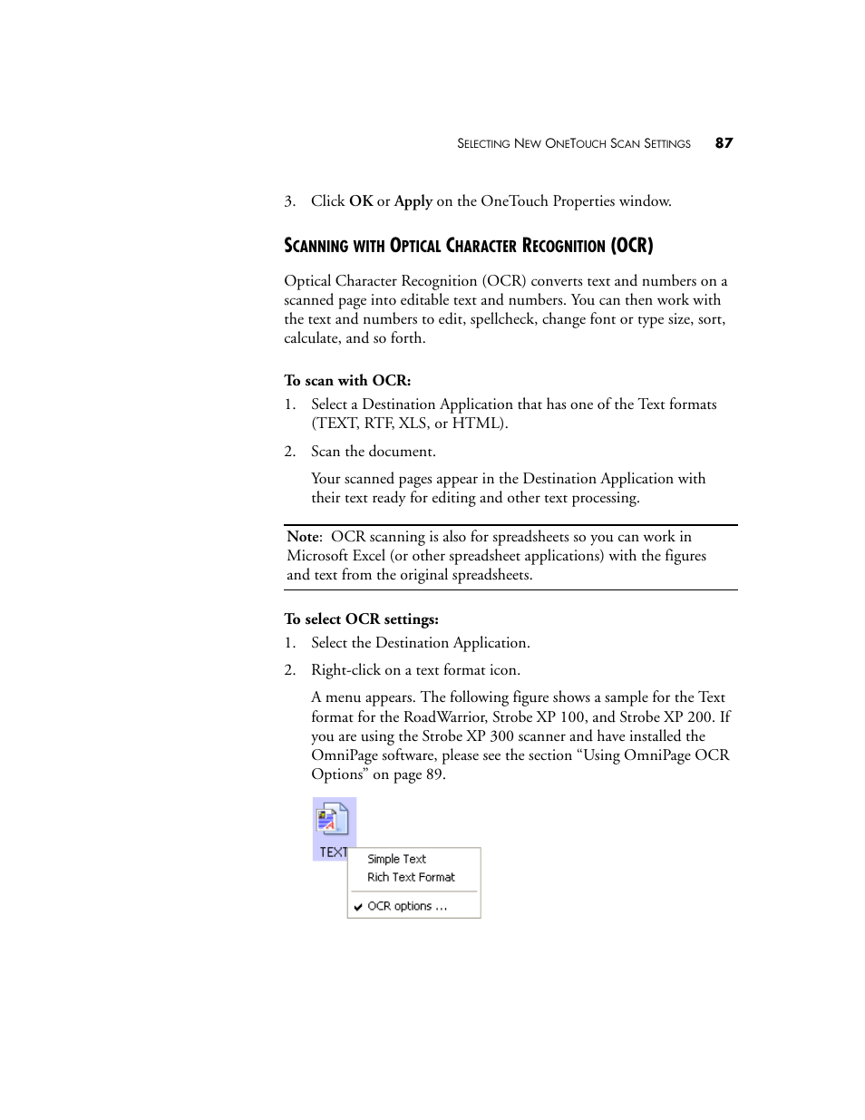 Scanning with optical character recognition (ocr), Ocr) | Visioneer XP 100 User Manual | Page 94 / 166
