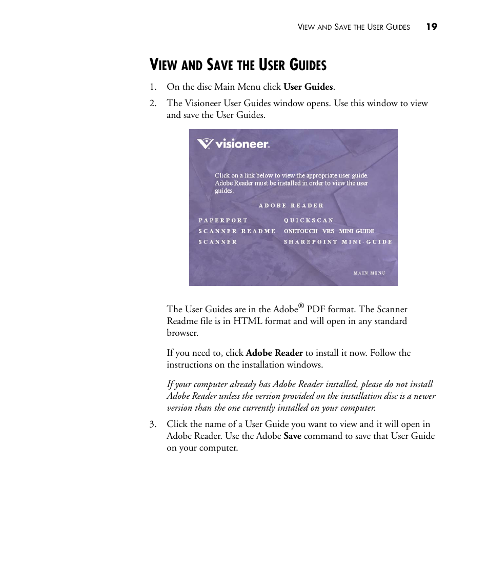 View and save the user guides, Uides | Visioneer STROBE 450 User Manual | Page 24 / 94