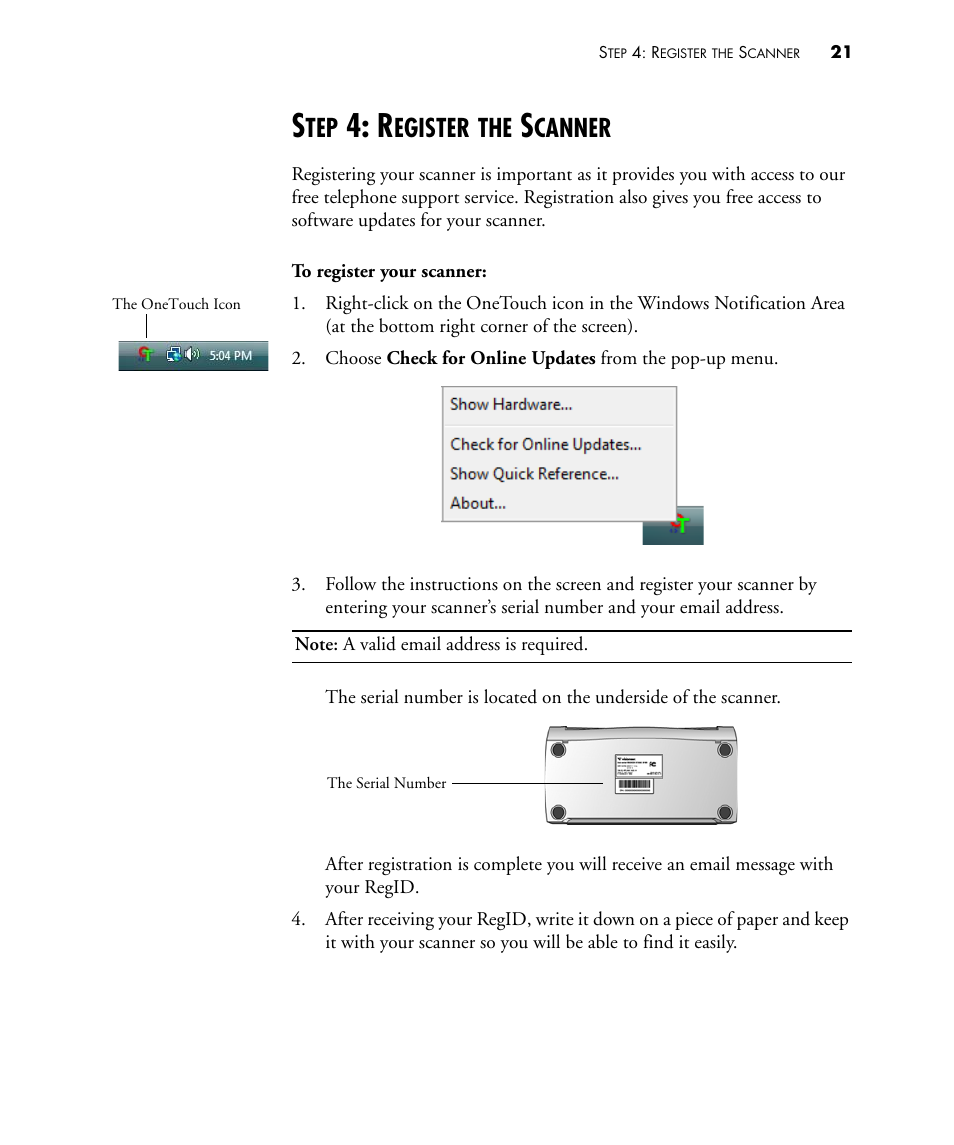 Step 4: register the scanner, Egister, Canner | Visioneer STROBE 450 User Manual | Page 26 / 94