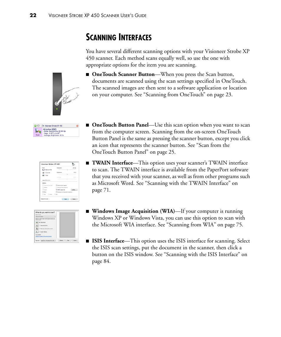 Scanning interfaces, Canning, Nterfaces | Visioneer STROBE 450 User Manual | Page 27 / 94