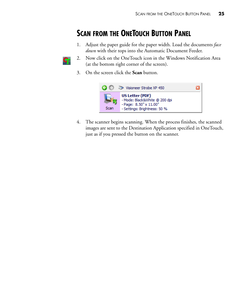Scan from the onetouch button panel, From, Ouch | Utton, Anel | Visioneer STROBE 450 User Manual | Page 30 / 94