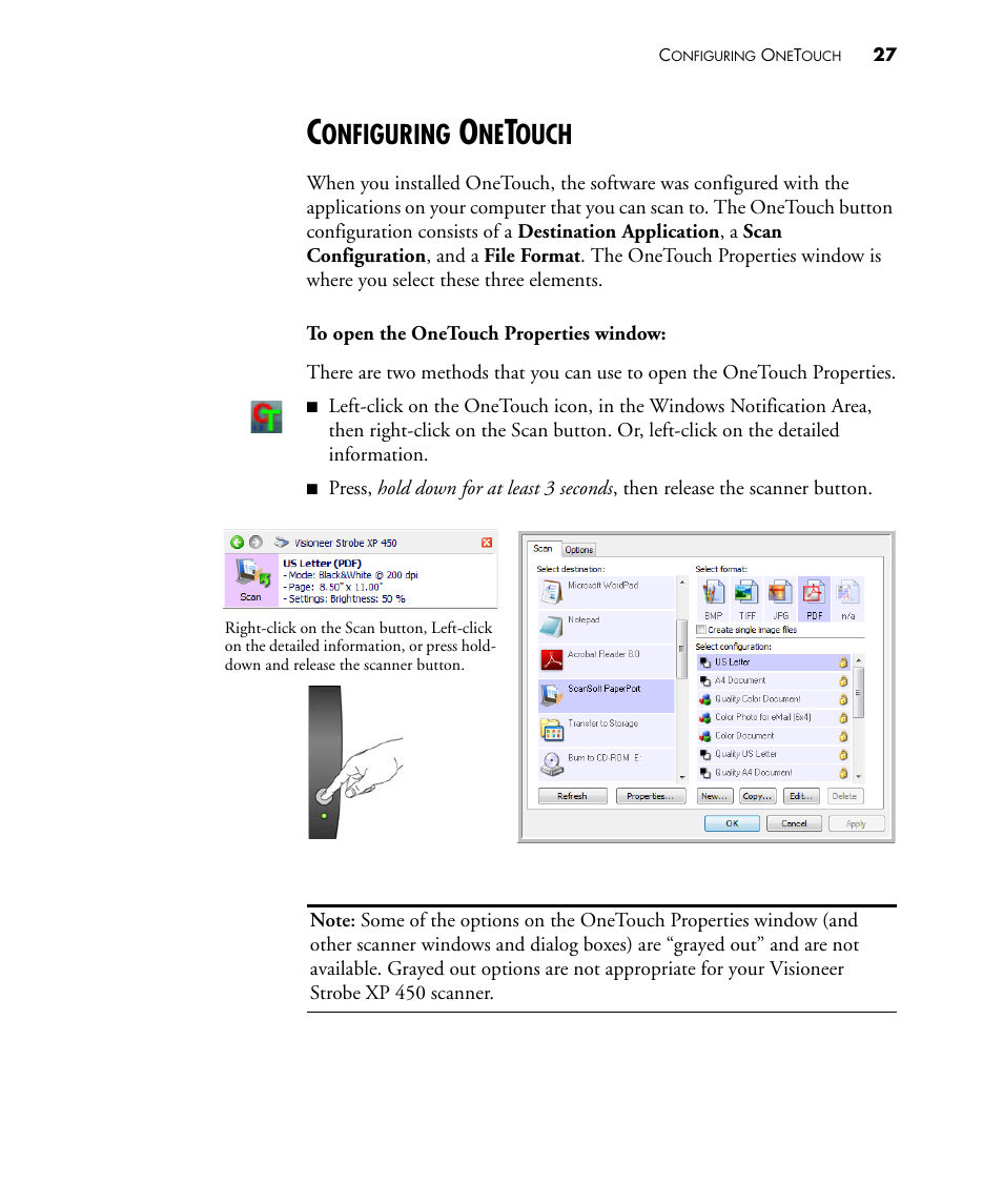 Configuring onetouch, Onfiguring, Ouch | Visioneer STROBE 450 User Manual | Page 32 / 94