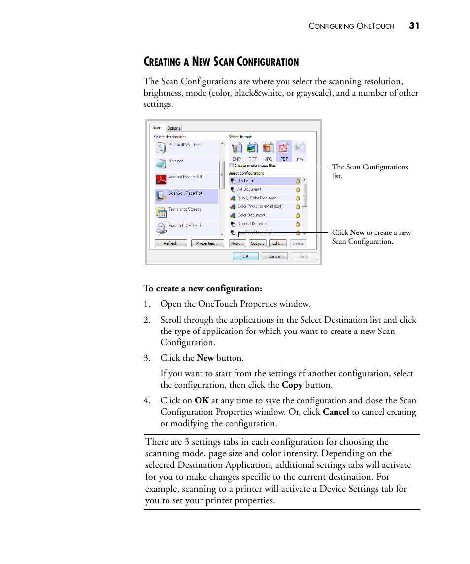 Creating a new scan configuration | Visioneer STROBE 450 User Manual | Page 36 / 94