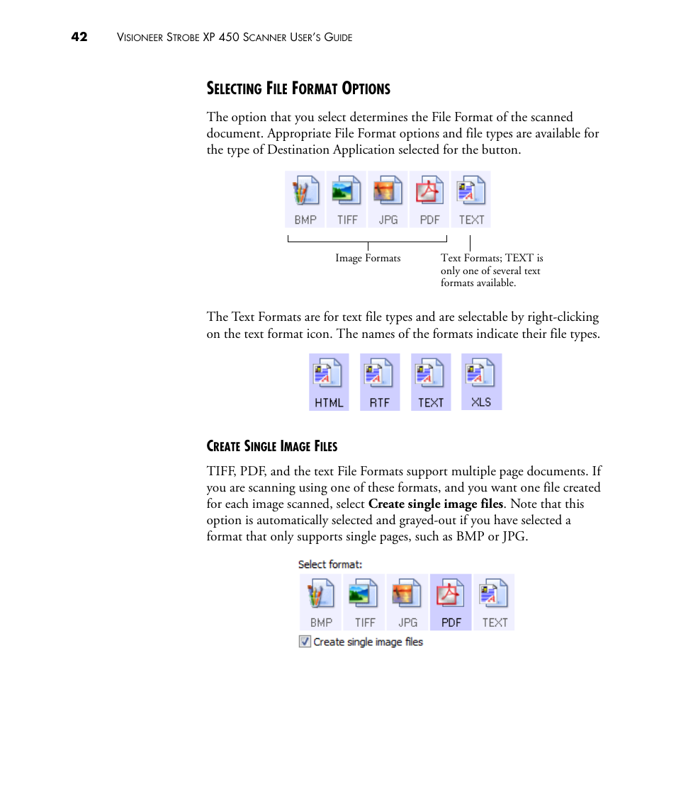 Selecting file format options | Visioneer STROBE 450 User Manual | Page 47 / 94