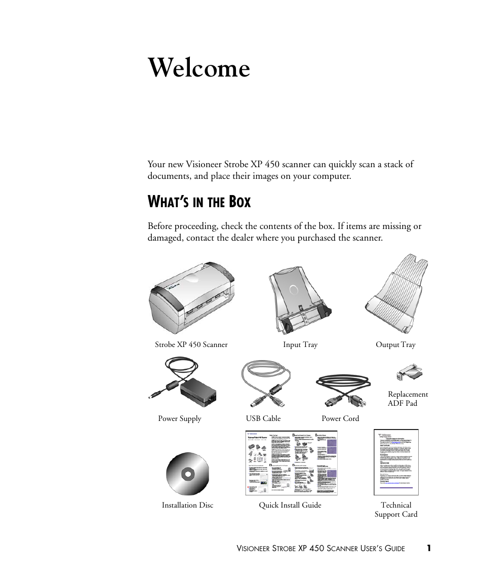 Welcome, What’s in the box | Visioneer STROBE 450 User Manual | Page 6 / 94