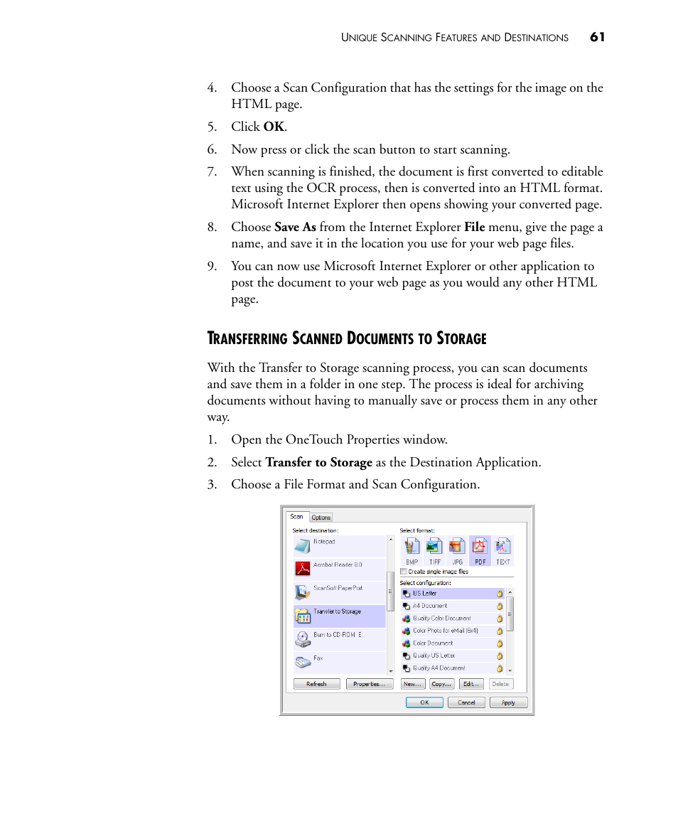 Transferring scanned documents to storage | Visioneer STROBE 450 User Manual | Page 66 / 94