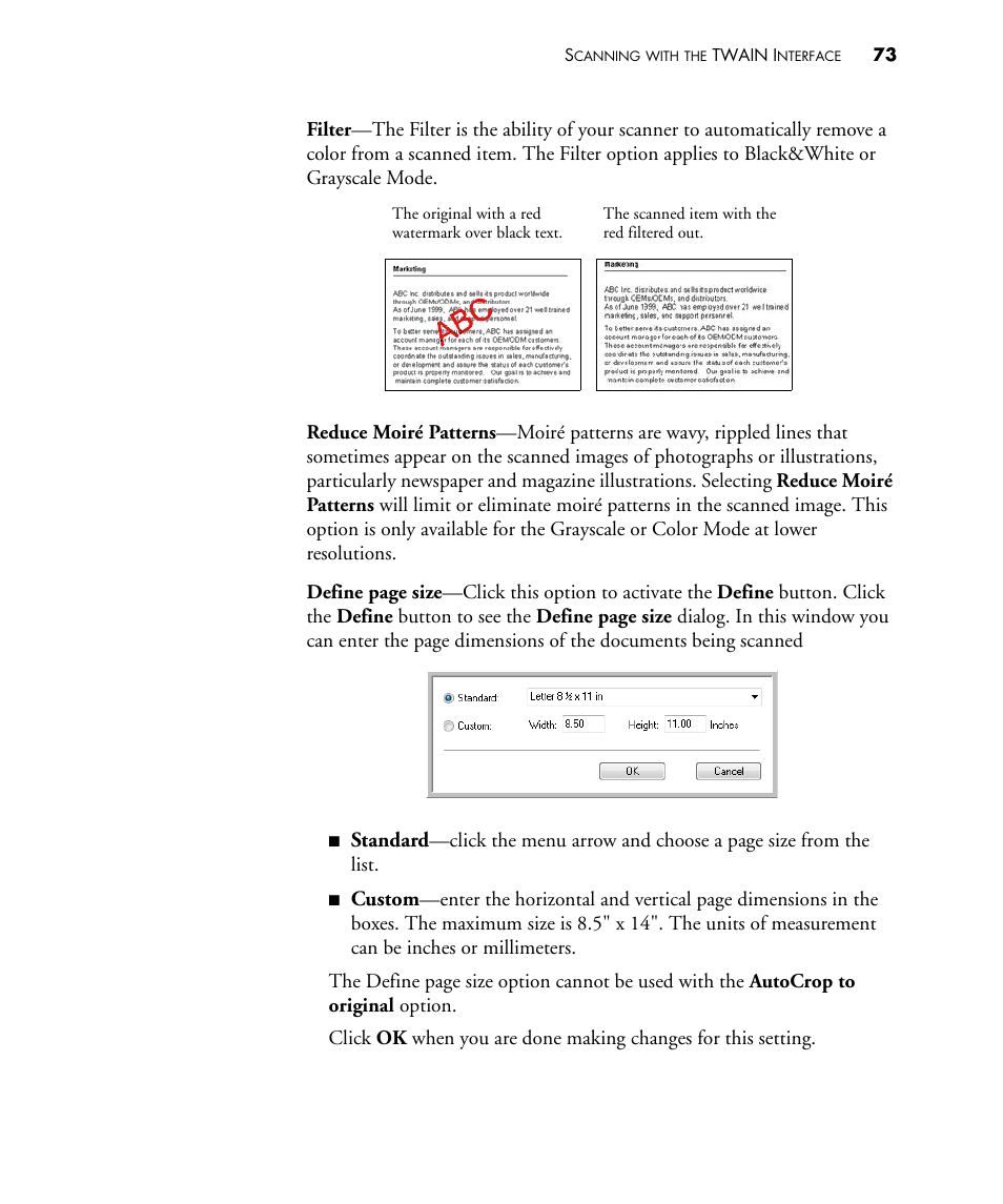 Standard, Custom | Visioneer STROBE 450 User Manual | Page 78 / 94