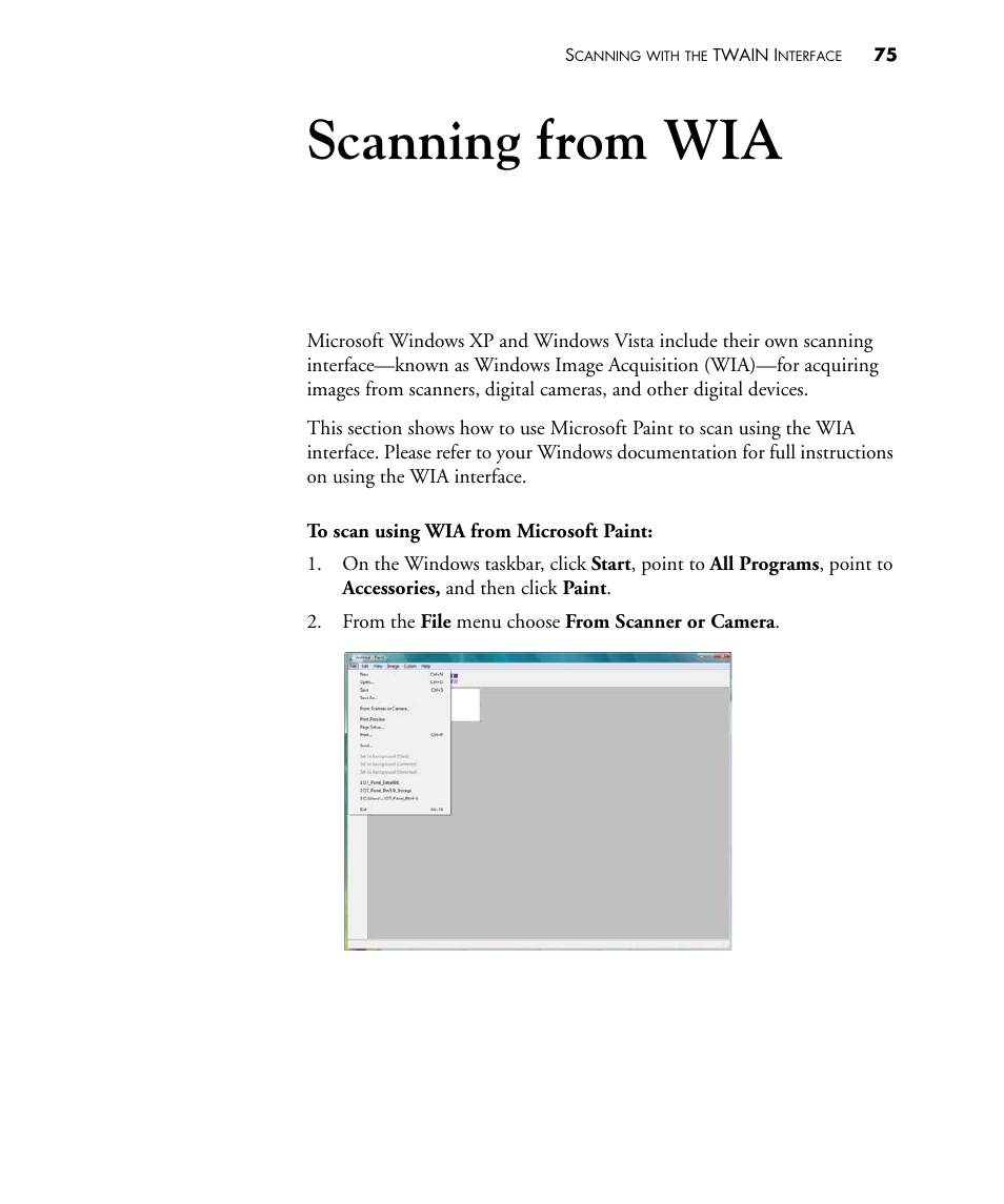 Scanning from wia | Visioneer STROBE 450 User Manual | Page 80 / 94