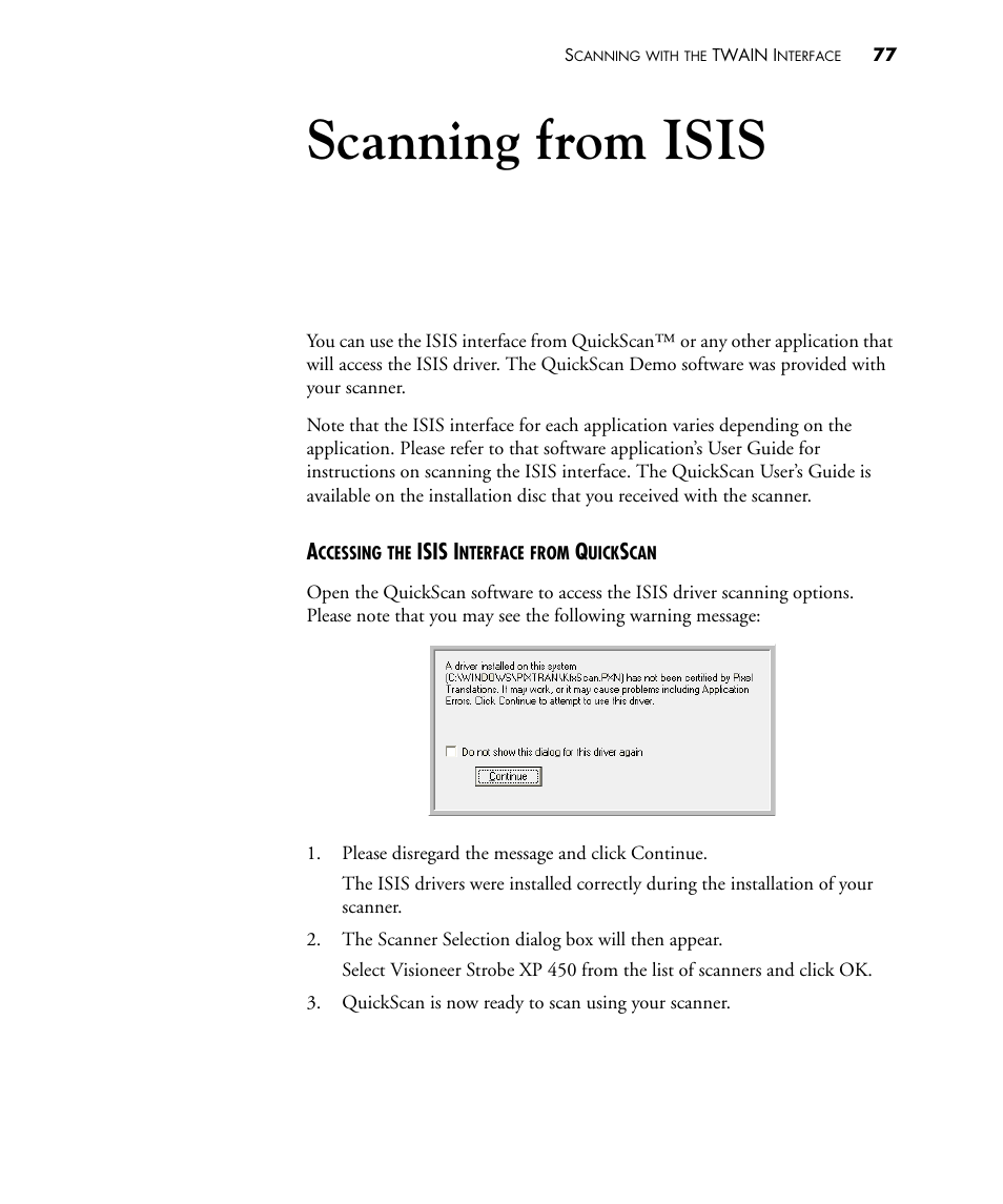 Scanning from isis | Visioneer STROBE 450 User Manual | Page 82 / 94