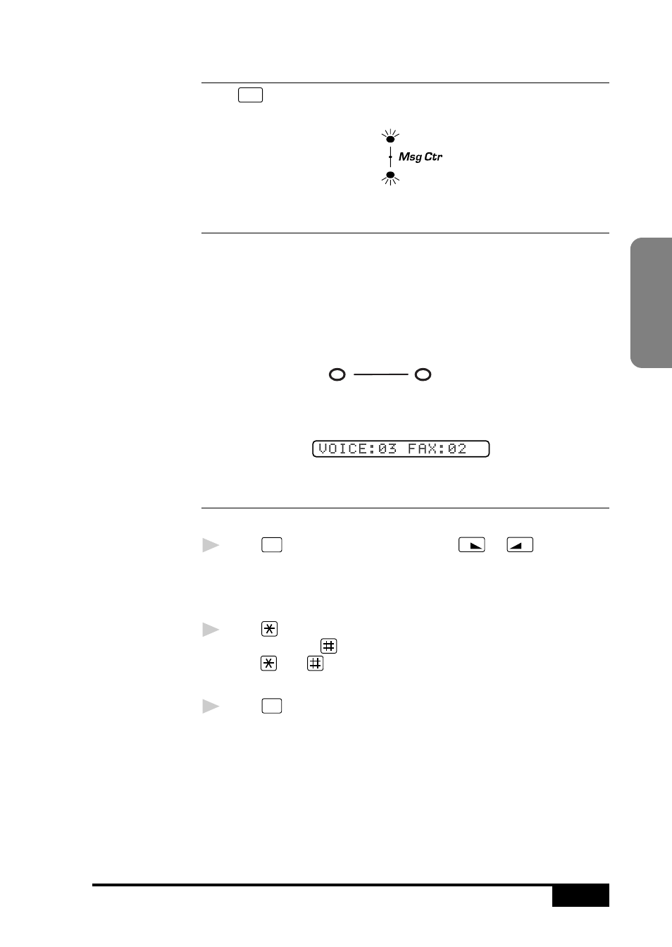 Step 3: activating message center mode, Message indicators, Playing voice messages | Voice fax | Visioneer MFC7050C User Manual | Page 105 / 264