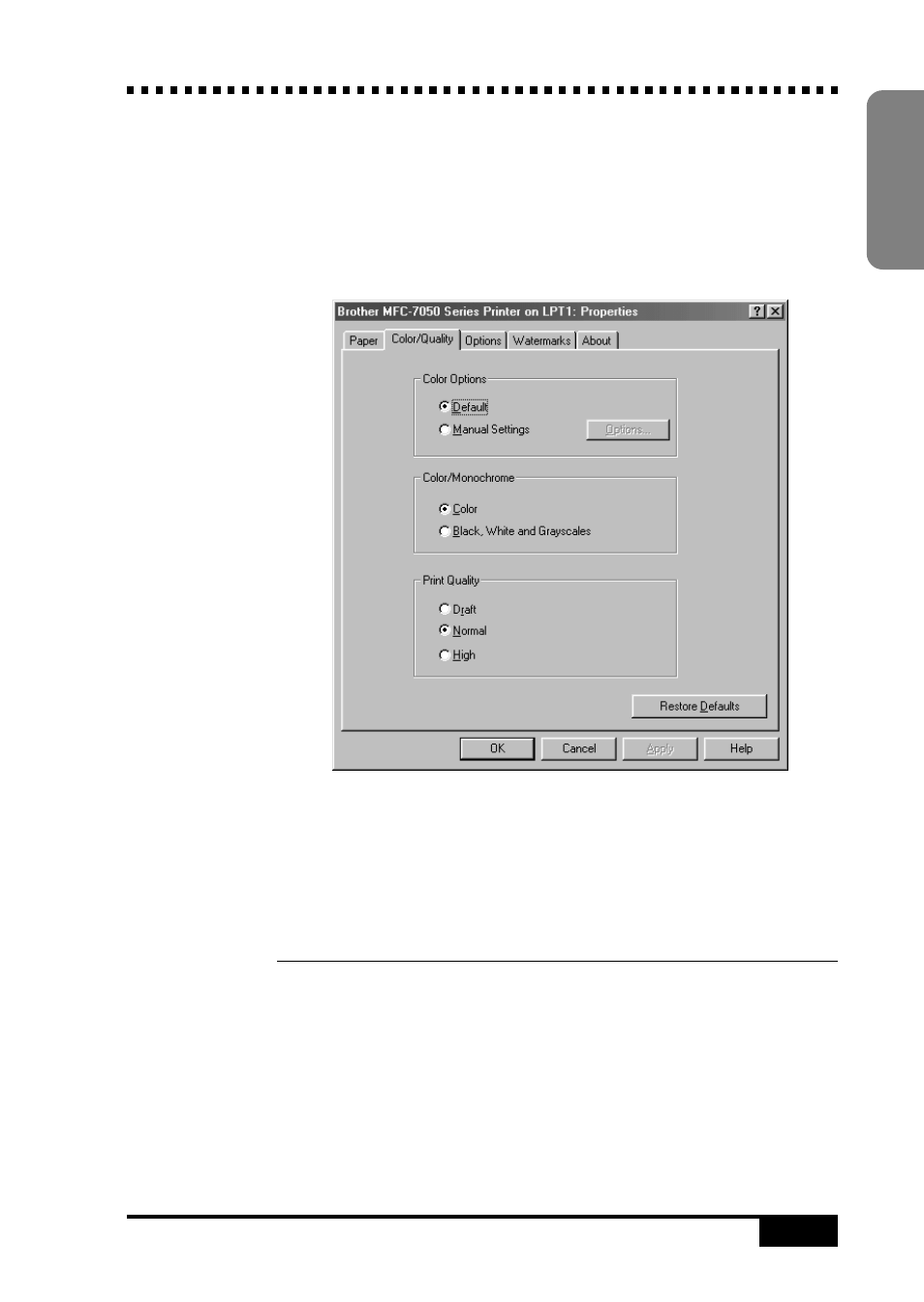Color /quality tab, Color options | Visioneer MFC7050C User Manual | Page 145 / 264