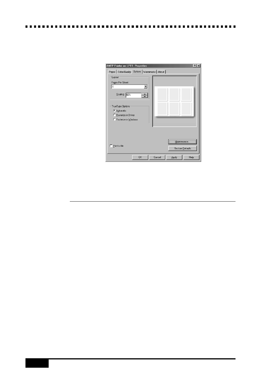 Options tab, Layout | Visioneer MFC7050C User Manual | Page 150 / 264