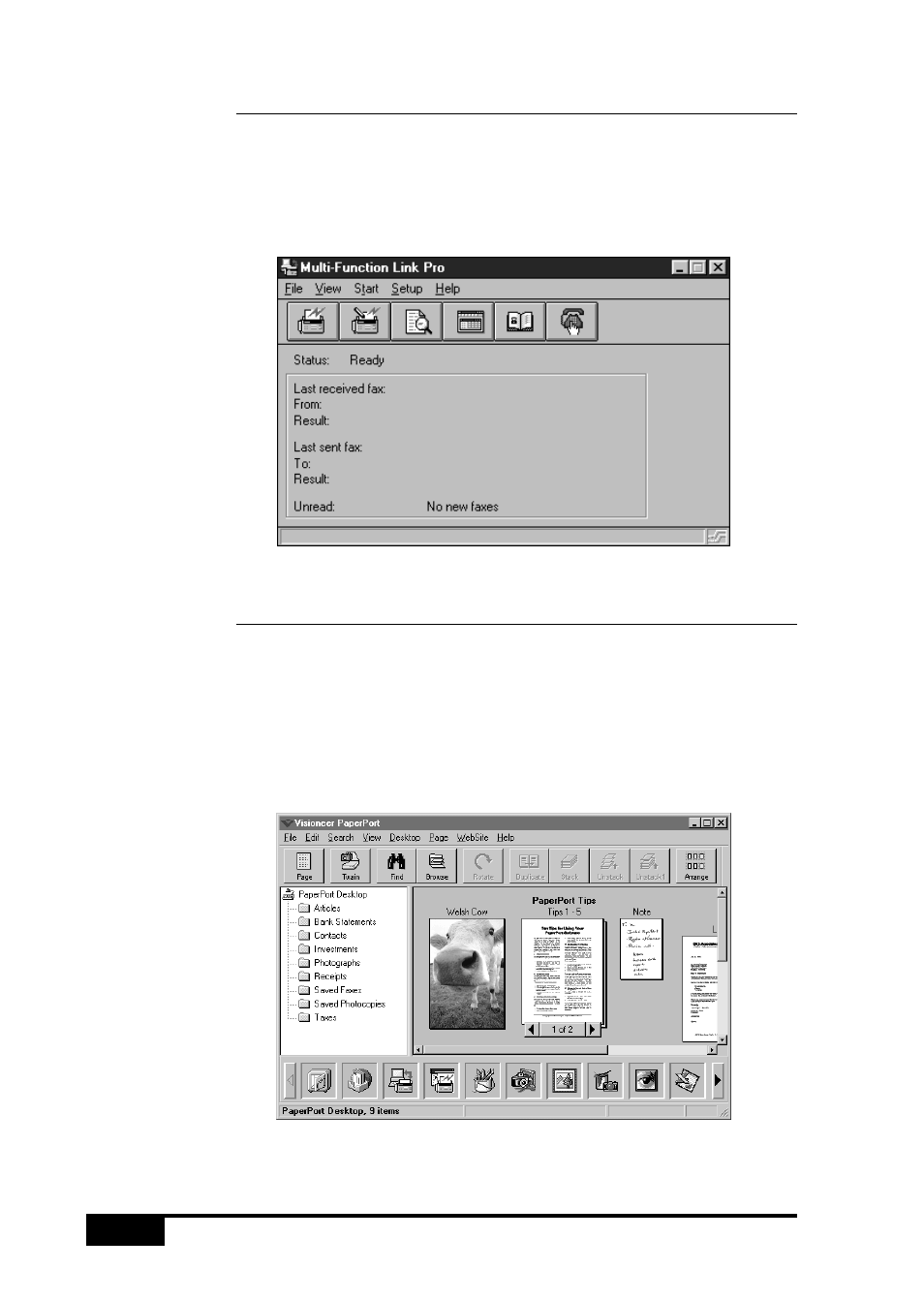 Multi-function link® pro fax, Visioneer® paperport® le, Multi-function link | Pro fax, Visioneer, Paperport | Visioneer MFC7050C User Manual | Page 156 / 264