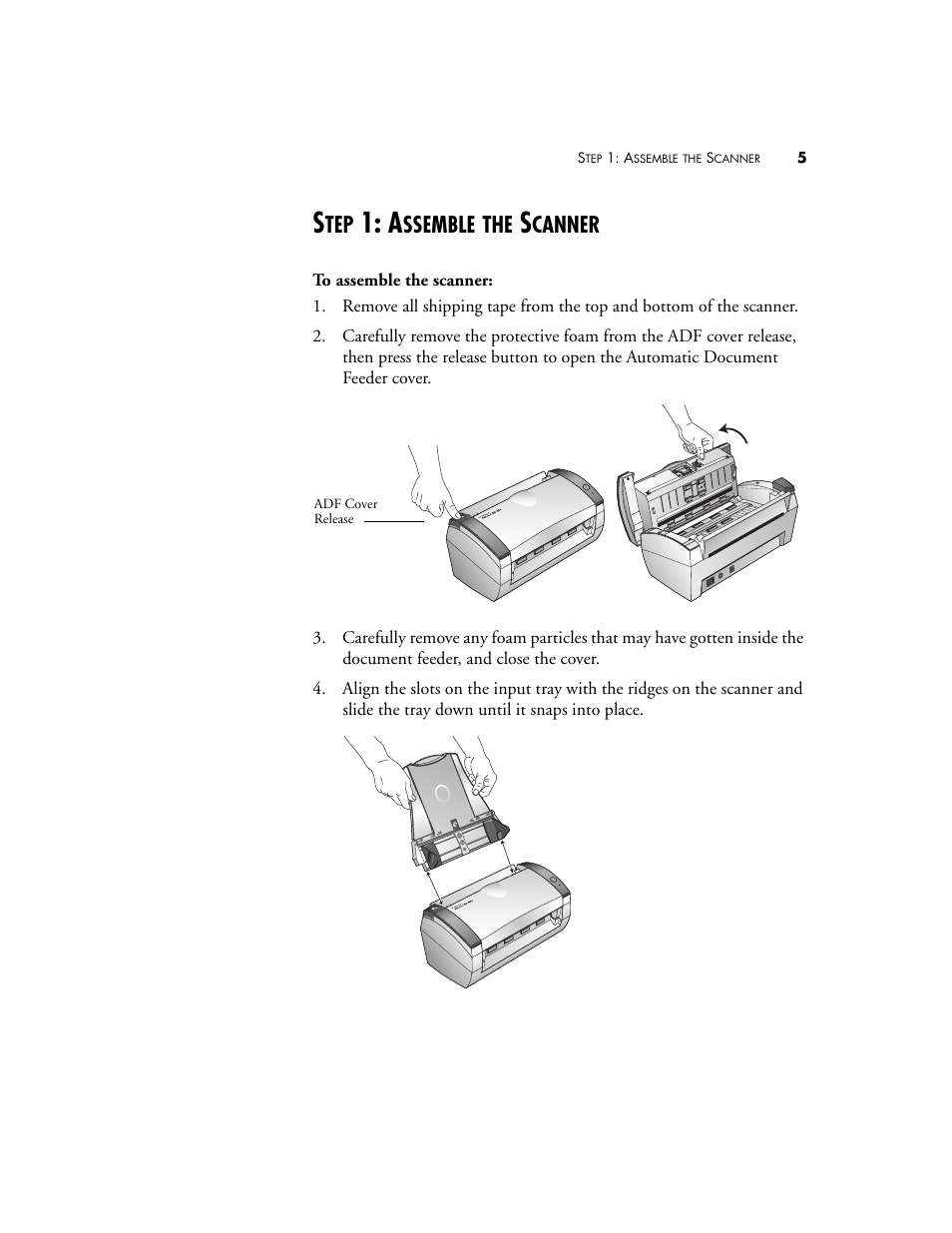 Step 1: assemble the scanner, Ssemble, Canner | Visioneer XP 450 User Manual | Page 10 / 132