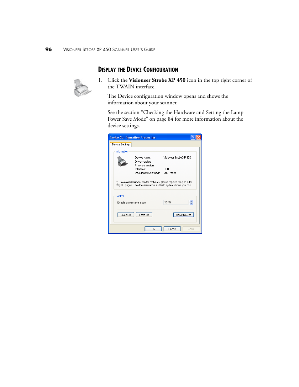 Display the device configuration | Visioneer XP 450 User Manual | Page 101 / 132