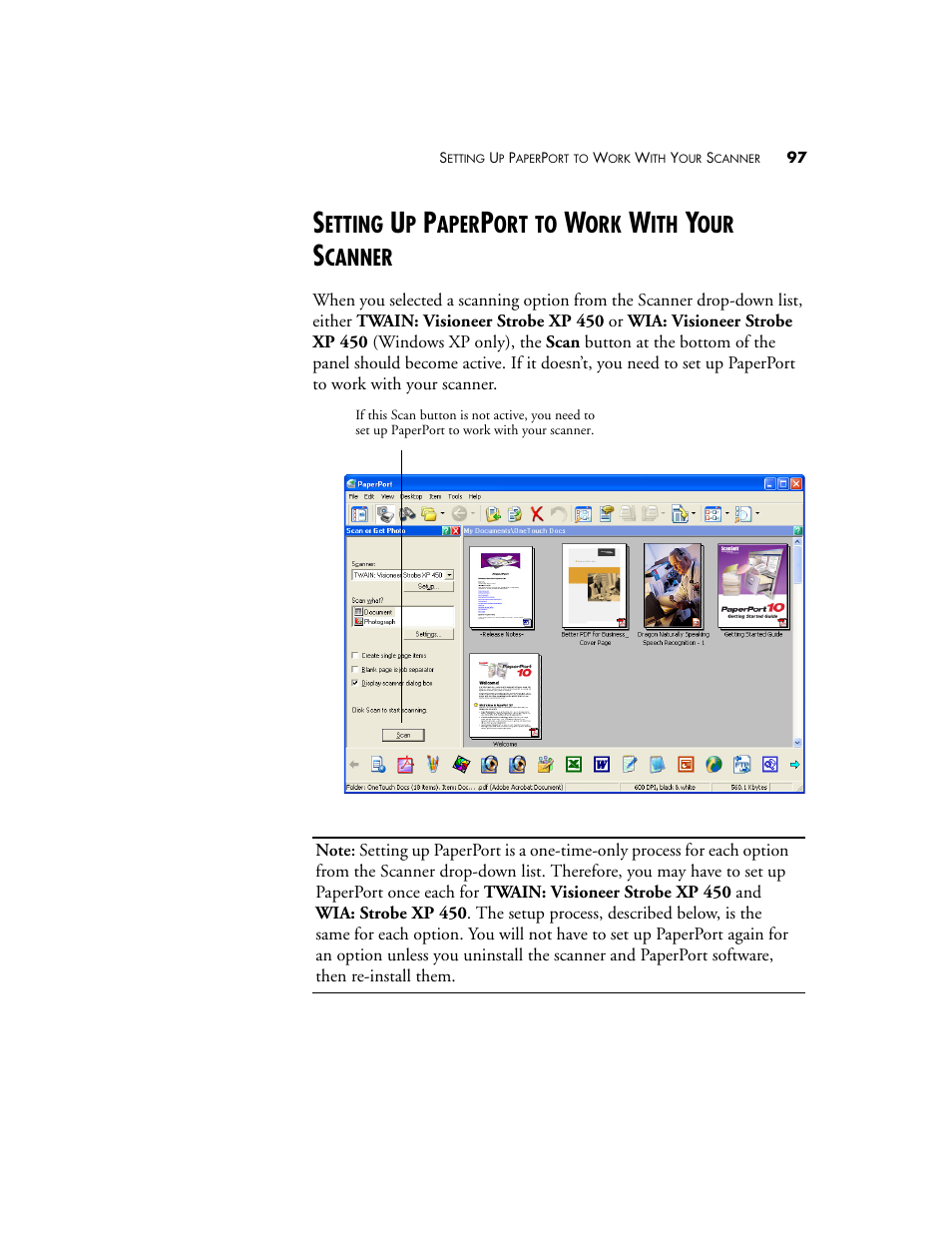 Setting up paperport to work with your scanner | Visioneer XP 450 User Manual | Page 102 / 132