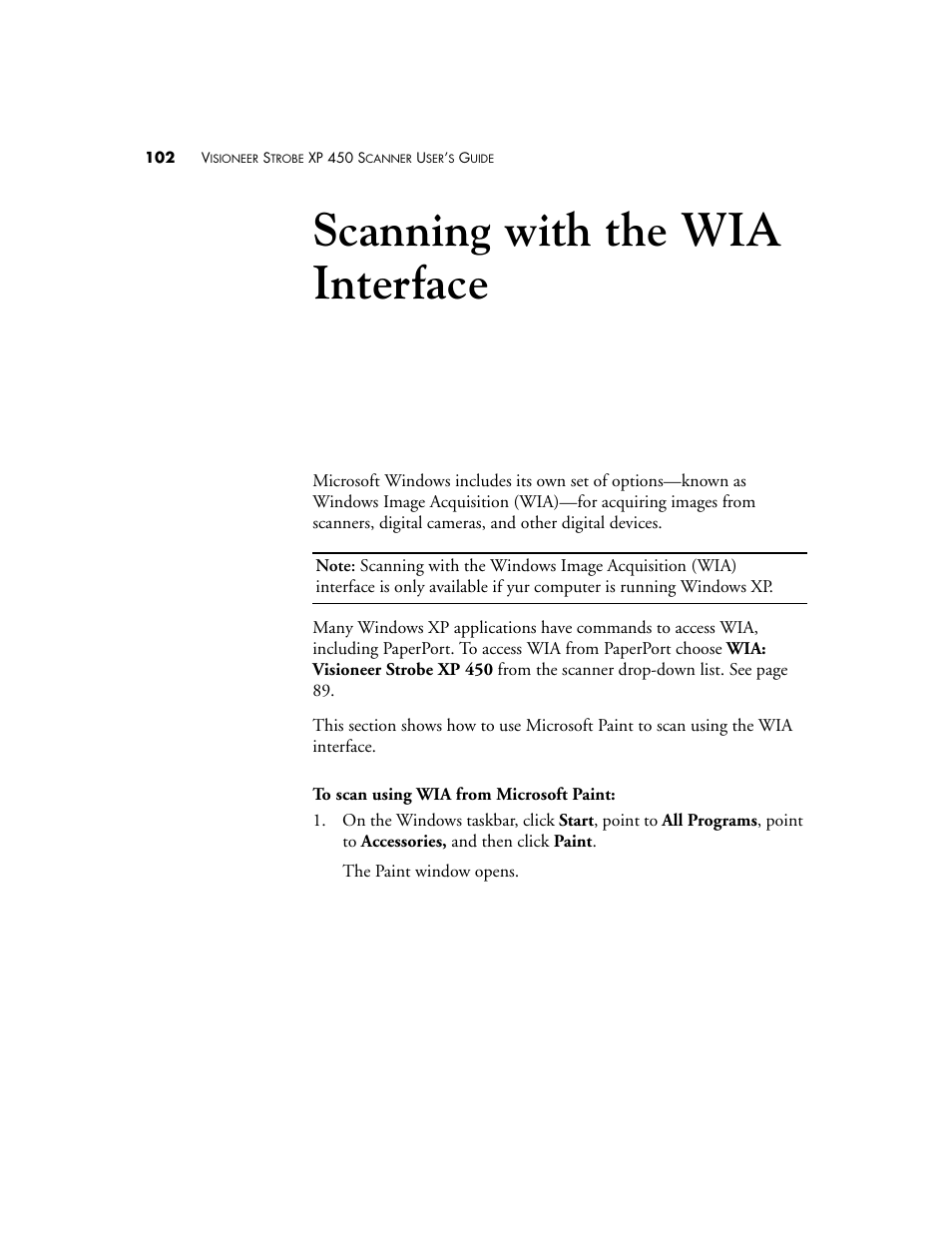 Scanning with the wia interface | Visioneer XP 450 User Manual | Page 107 / 132