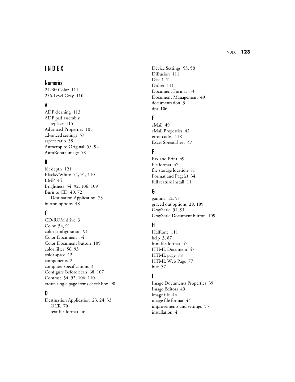 Index | Visioneer XP 450 User Manual | Page 128 / 132