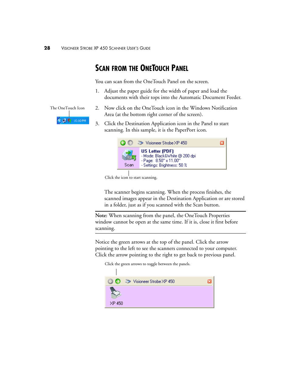 Scan from the onetouch panel, From, Ouch | Anel | Visioneer XP 450 User Manual | Page 33 / 132