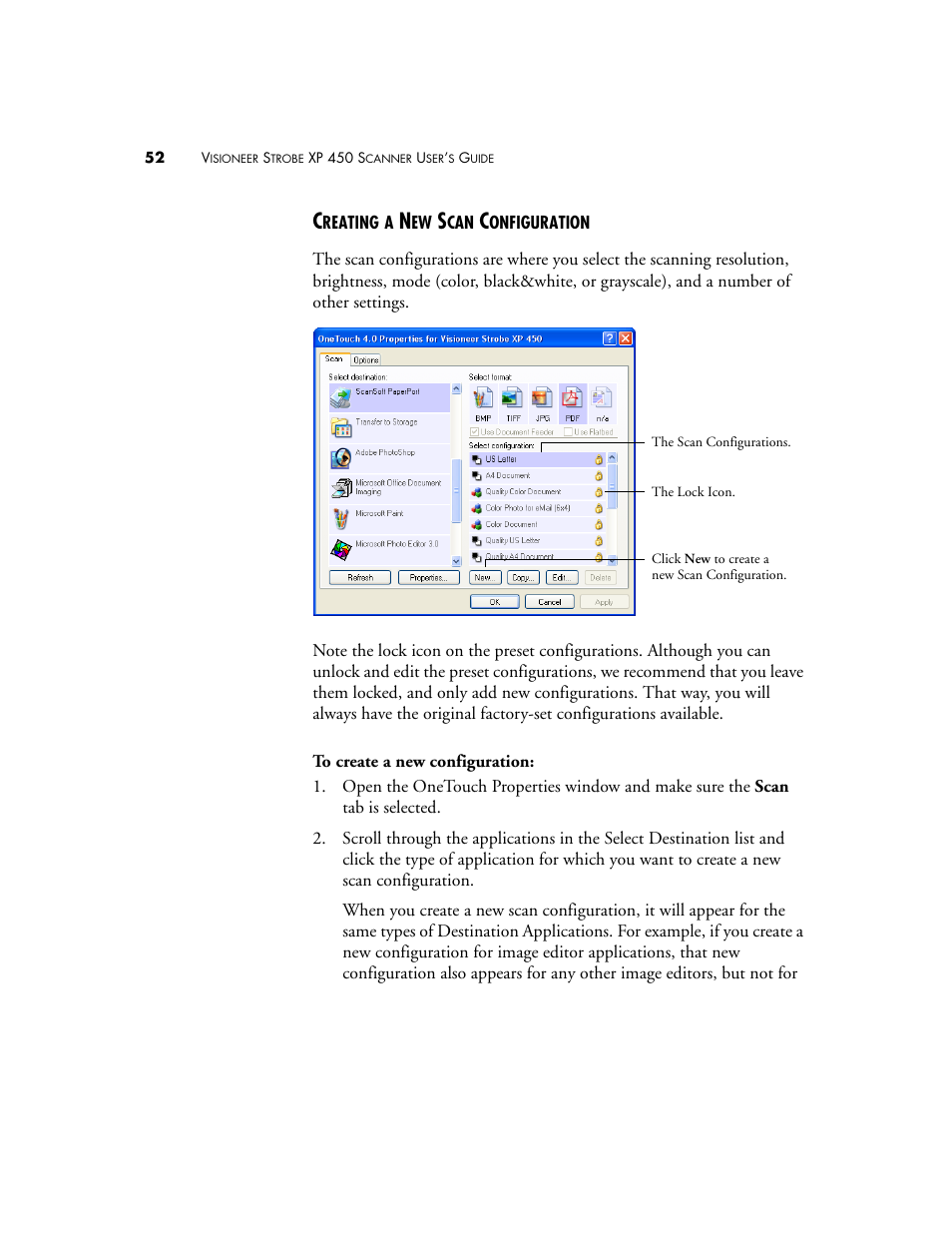 Creating a new scan configuration | Visioneer XP 450 User Manual | Page 57 / 132