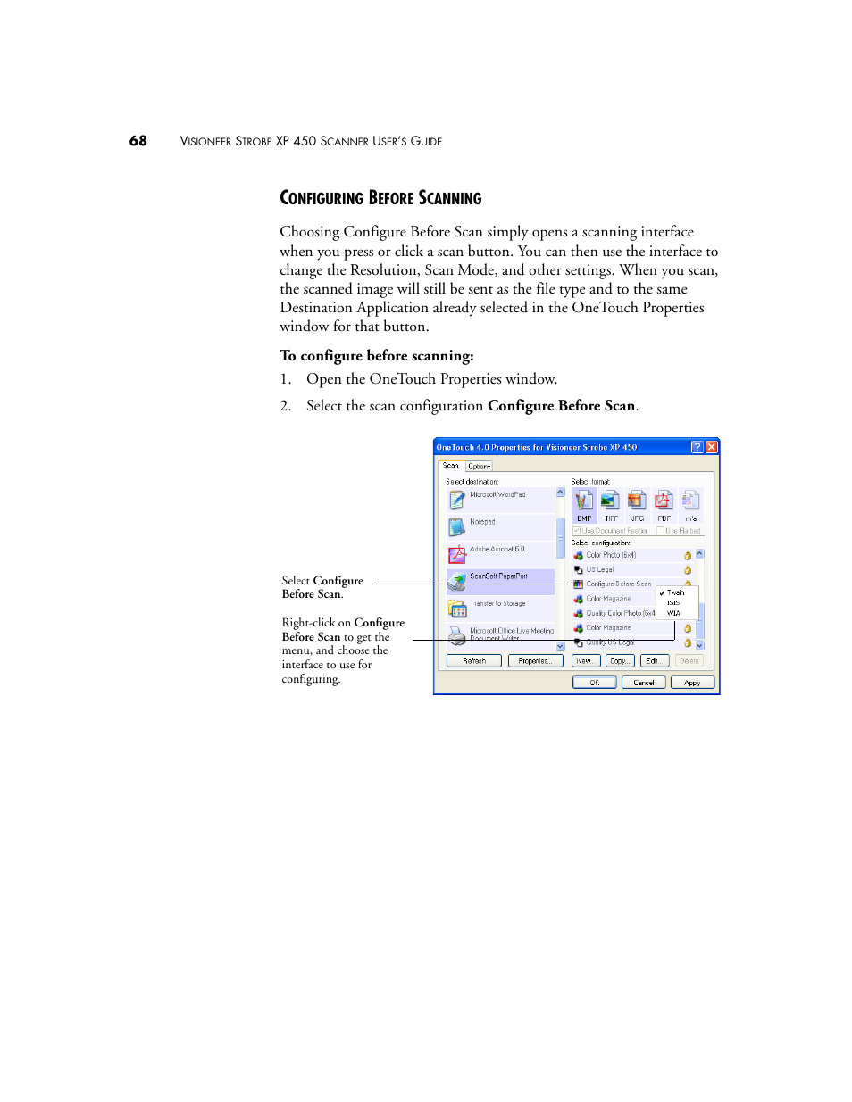 Configuring before scanning | Visioneer XP 450 User Manual | Page 73 / 132