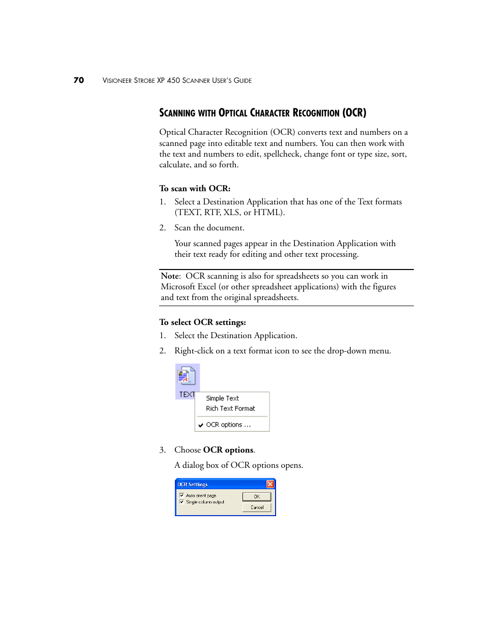 Scanning with optical character recognition (ocr), Ocr) | Visioneer XP 450 User Manual | Page 75 / 132