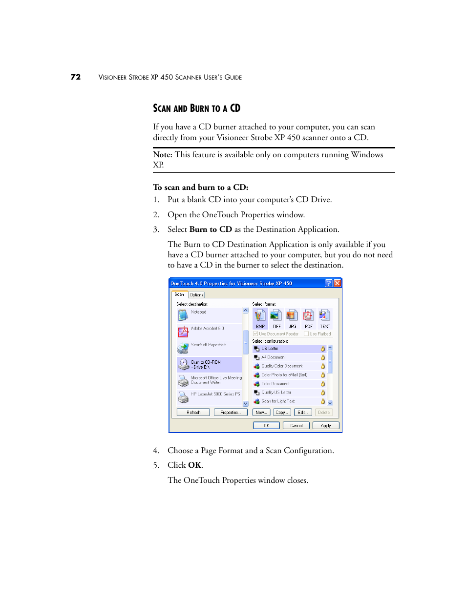 Scan and burn to a cd | Visioneer XP 450 User Manual | Page 77 / 132