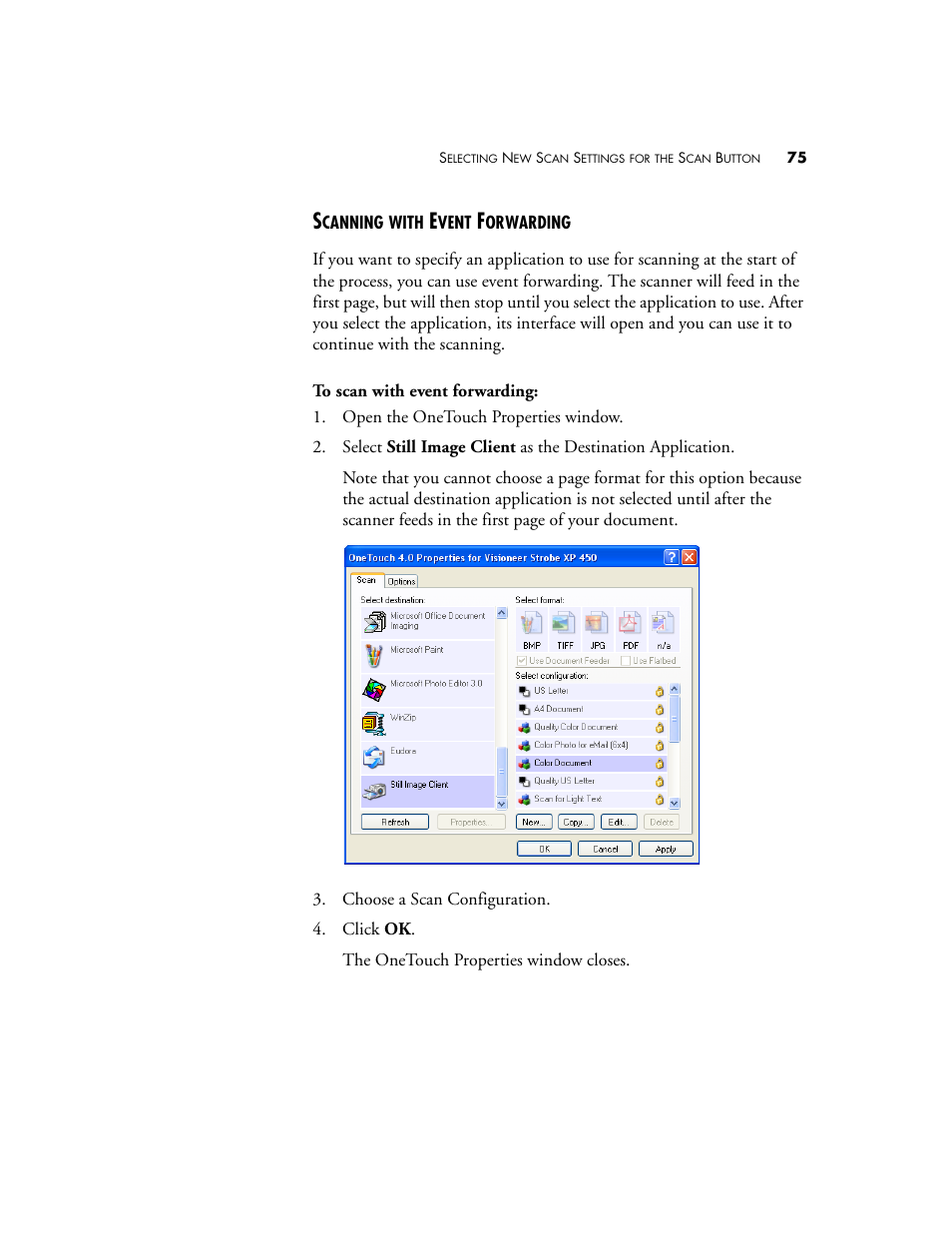 Scanning with event forwarding | Visioneer XP 450 User Manual | Page 80 / 132