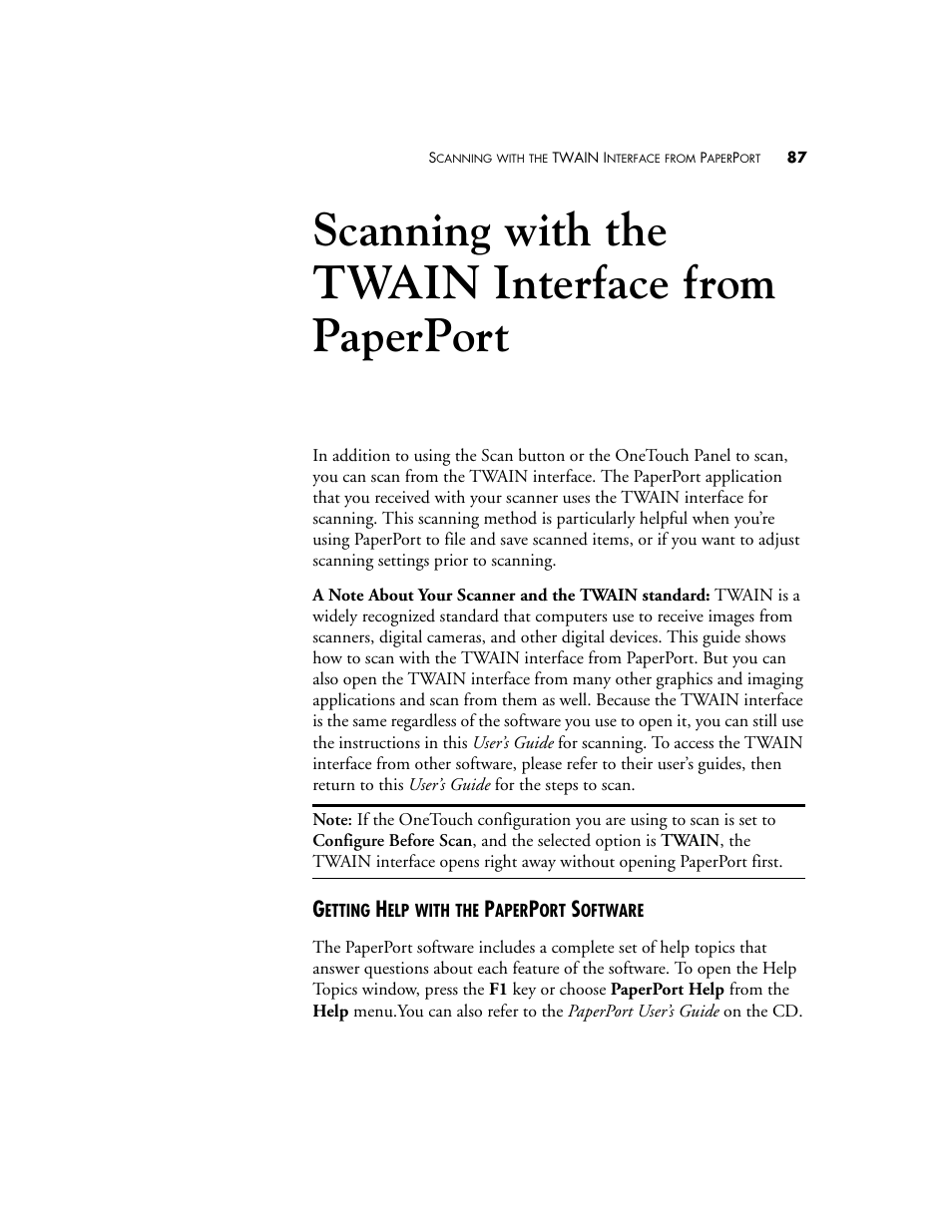 Scanning with the twain interface from paperport, Getting help with the paperport software | Visioneer XP 450 User Manual | Page 92 / 132