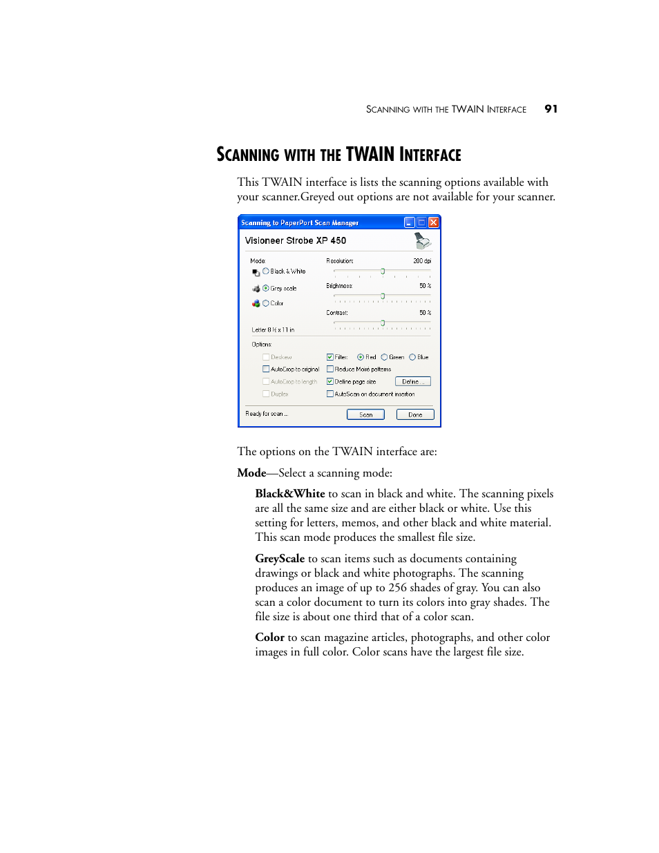 Scanning with the twain interface, Twain i, Canning | With, Nterface | Visioneer XP 450 User Manual | Page 96 / 132