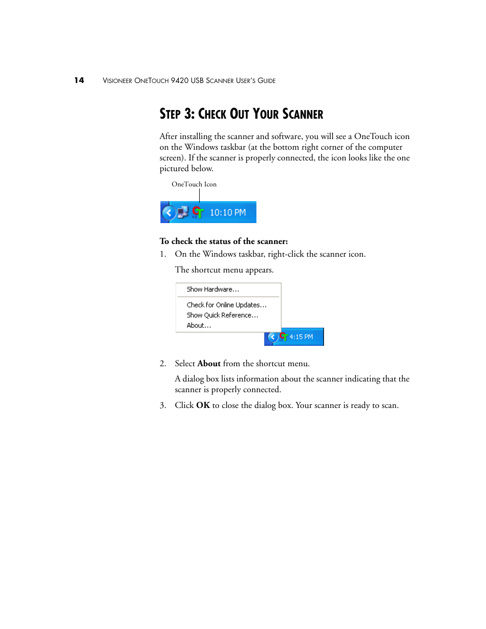 Step 3: check out your scanner, Heck, Canner | Visioneer 9420 User Manual | Page 18 / 106
