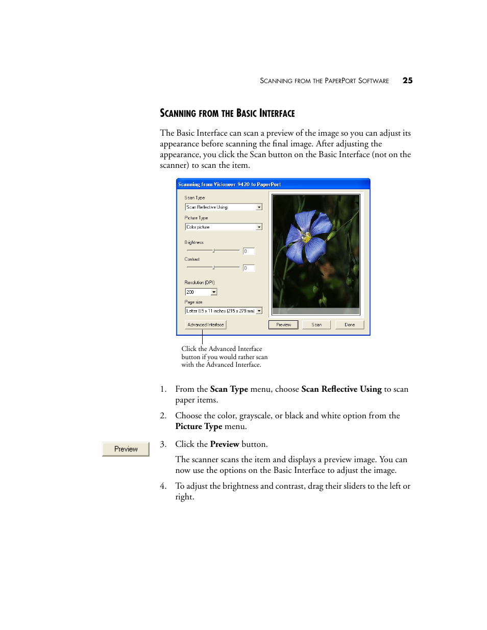 Scanning from the basic interface | Visioneer 9420 User Manual | Page 29 / 106