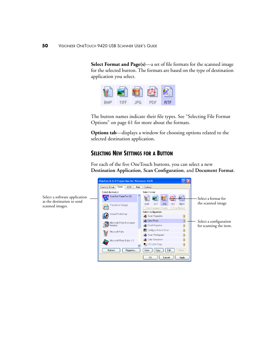 Selecting new settings for a button | Visioneer 9420 User Manual | Page 54 / 106