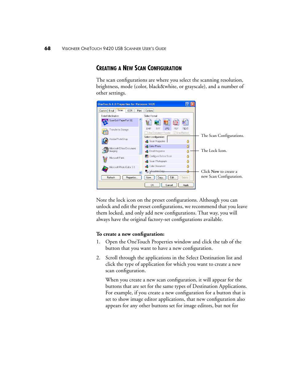 Creating a new scan configuration | Visioneer 9420 User Manual | Page 72 / 106