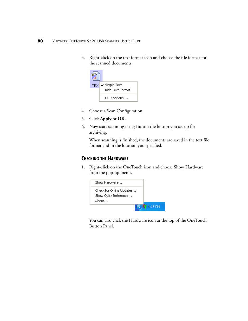 Checking the hardware | Visioneer 9420 User Manual | Page 84 / 106