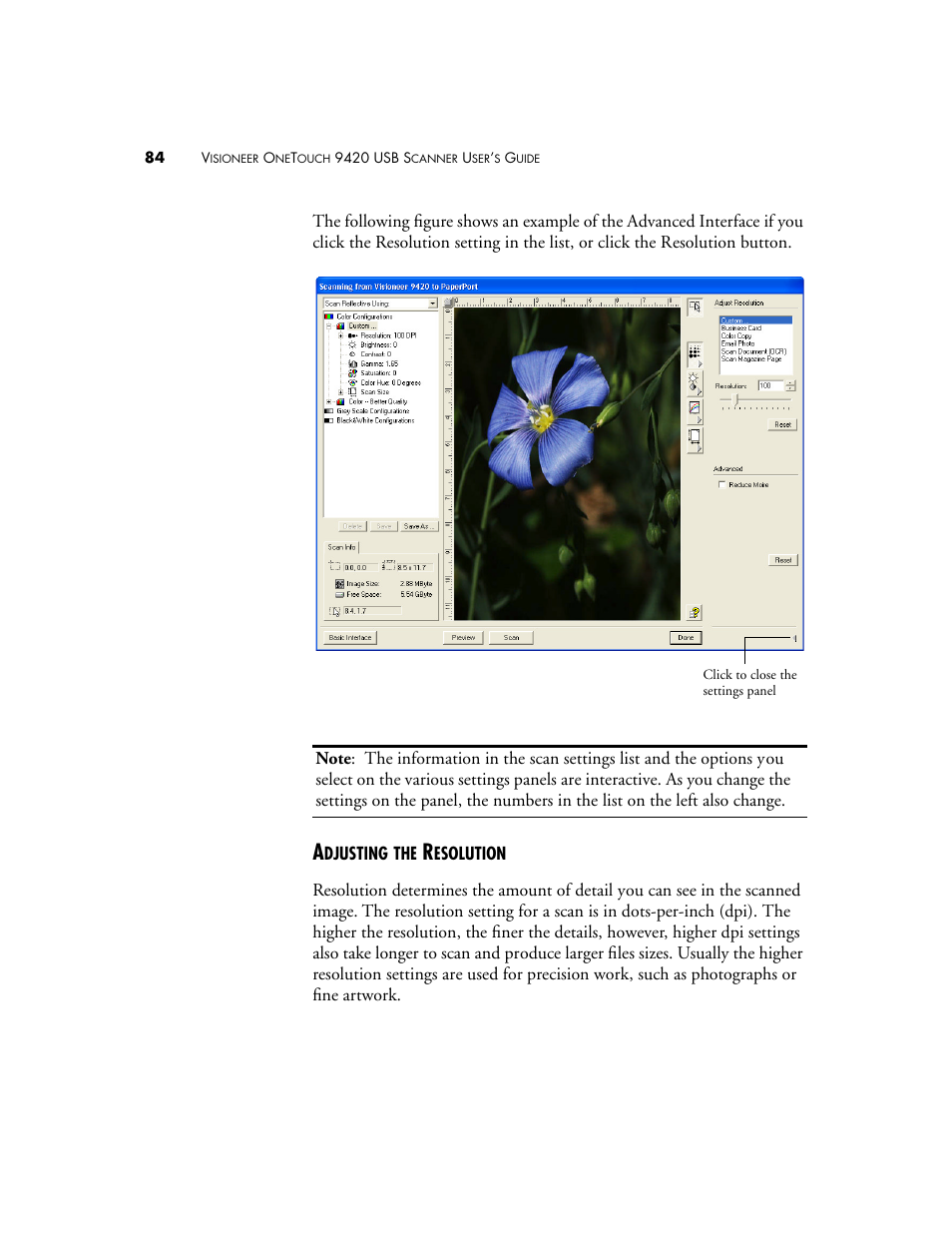 Adjusting the resolution | Visioneer 9420 User Manual | Page 88 / 106