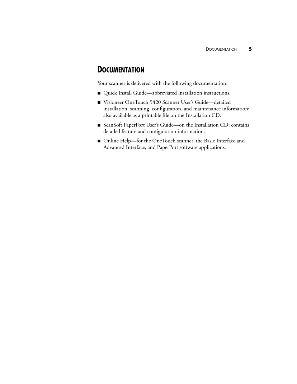 Documentation, Ocumentation | Visioneer 9420 User Manual | Page 9 / 106
