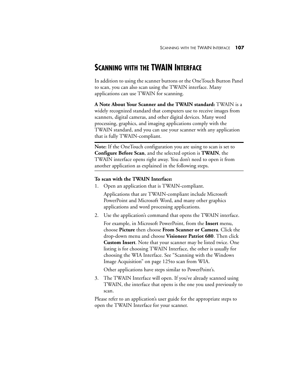 Scanning with the twain interface, Twain i, Canning | With, Nterface | Visioneer Patriot 680 User Manual | Page 114 / 158